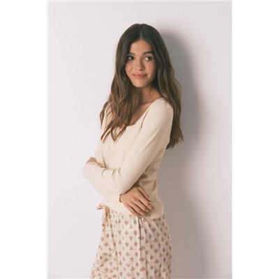 Pijama largo algodón estampado flores amarillo