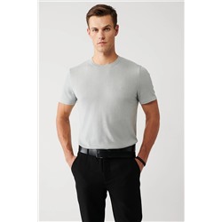 Avva Erkek Gri Bisiklet Yaka Pamuklu Standart Fit Normal Kesim Ince Triko T-shirt E005011