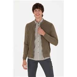 Erkek Haki Melanj Basic Triko Hırka