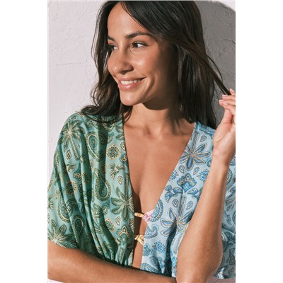 Túnica corta abierta estampado multicolor