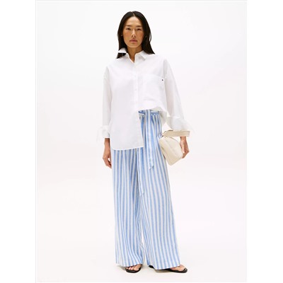 Stripe Wide-Leg Paper-Bag Pant