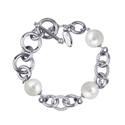 Браслет Симбиоз (Майорка 12мм белая; покрытие родий) 18-21см, Есть комплект