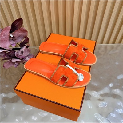 Женские замшевые шлепки с плетением  ХЕРМЕ*С ОРА*Н