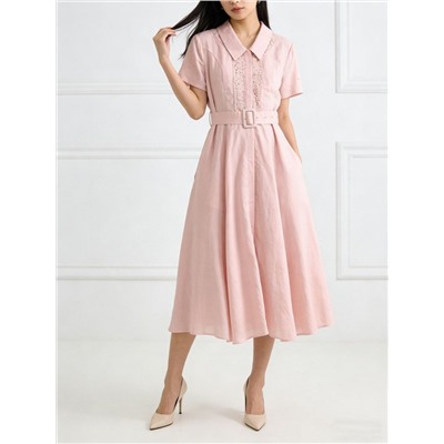 Красивое льняное платье с ремнем   2 цвета