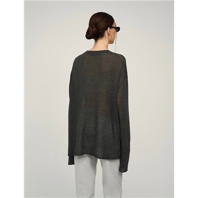 Серый джемпер с разрезом вязаный