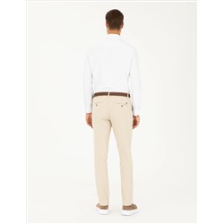 Bej Slim Fit Kanvas Çizgili Pantolon
