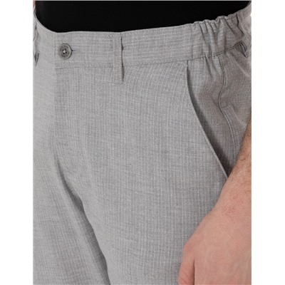 Gri Slim Fit Beli Lastikli Çizgili  Kanvas Pantolon