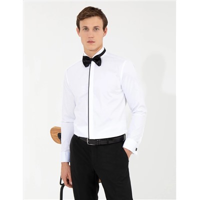 Beyaz Slim Fit Smokin Gömlek