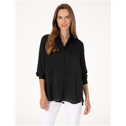 Siyah Comfort Fit Saten Uzun Kollu Gömlek