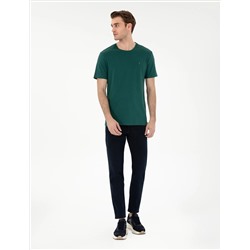 Koyu Yeşil %100 Pamuk Slim Fit Bisiklet Yaka Basic Tişört