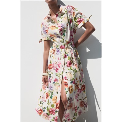 PRINTED POPLIN MIDI DRESS