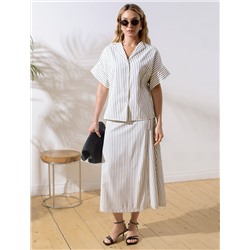 Блузка в полоску с цельнокроеным коротким рукавом из легкого хлопкового поплина