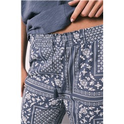 Pijama largo azul manga corta algodón estampado bandana