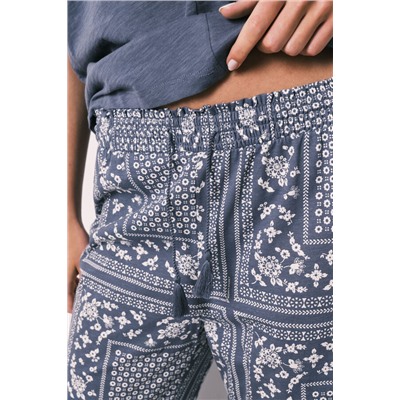 Pijama largo azul manga corta algodón estampado bandana