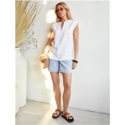 Свободный топ с V-вырезом и цельнокроеным коротким рукавом изо льна с вискозой