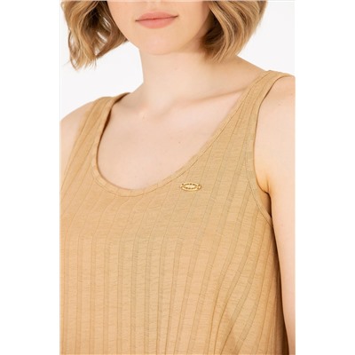 Kadın Camel Bisiklet Yaka Kolsuz Tişört