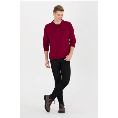 Erkek Bordo Polo Yaka Triko Kazak