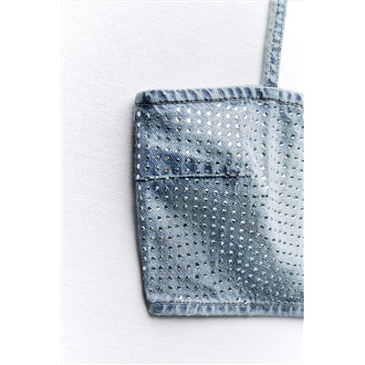 TRF DENIM CROP TOP WITH RHINESTONES