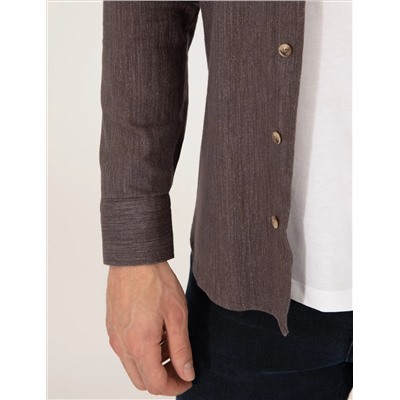 Kahverengi Slim Fit Uzun Kollu Gömlek