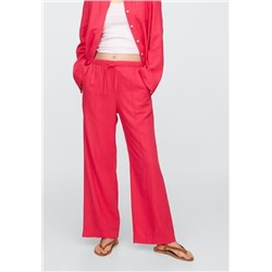 Mid Rise Linen-Blend Pull-On Wide-Leg Pants