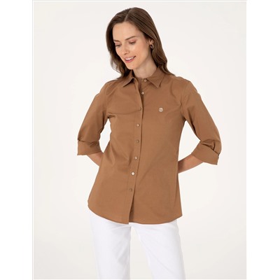 Camel Slim Fit Uzun Kollu Gömlek