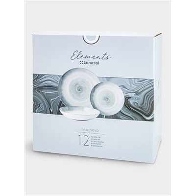 Сервиз обеденный, 4 перс, 12 пр, керамика, серо-голубой, Спираль, Vulcano