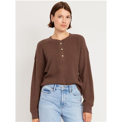 Oversized Cozy Waffle Henley Top
