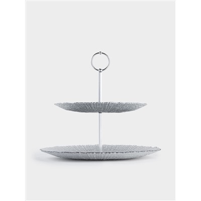 Подставка для пирожных, 21х28/26 см, 2 яруса, стекло/металл, серебристо-серая, Avila