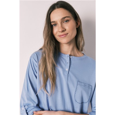 Pijama largo algodón pantalón rayas azul