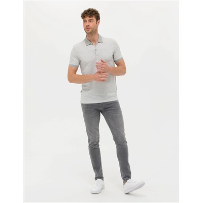 Açık Gri Melanj Slim Fit Polo Yaka Tişört