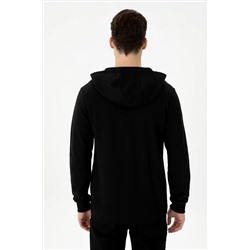 Erkek Siyah Kapüşonlu Örme Hırka