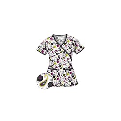 UA Party Paisley White Mock Wrap Print Scrub Top