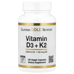 California Gold Nutrition, Vitamin D3 + K2 as MK-7, 180 Veggie Capsules