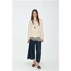 LONG KNIT JUMPER WITH LACE DETAIL