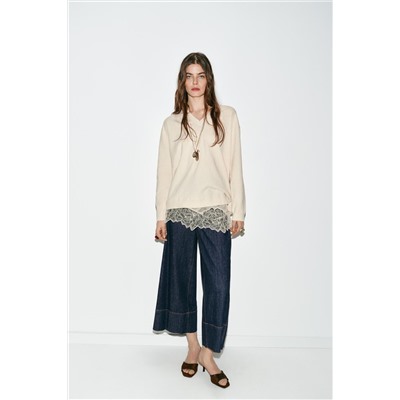 LONG KNIT JUMPER WITH LACE DETAIL
