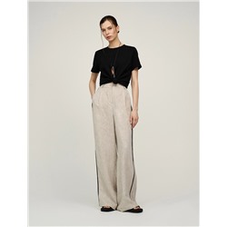Бежевые брюки изо льна с кантами