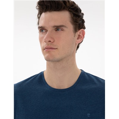 İndigo Melanj Pamuk Karışımlı Slim Fit Bisiklet Yaka Basic Tişört