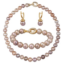 Комплект Эдисон карамель микс (жемчуг 10-12мм; покрытие золото) 45см