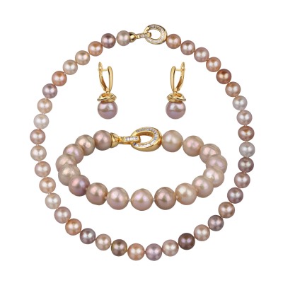 Комплект Эдисон карамель микс (жемчуг 10-12мм; покрытие золото) 45см