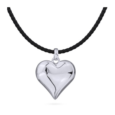 Колье-чокер Сердцебиение (2, 5см, кожа черная; покрытие родий) 38-45см, Есть комплект