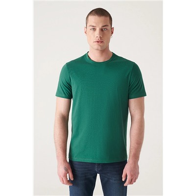 Avva Erkek Yeşil %100 Pamuk Nefes Alan Bisiklet Yaka Standart Fit Normal Kesim T-shirt E001000