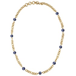 Колье Симбиоз (Майорка черничная 12мм; покрытие золото) 77-90см, Есть комплект