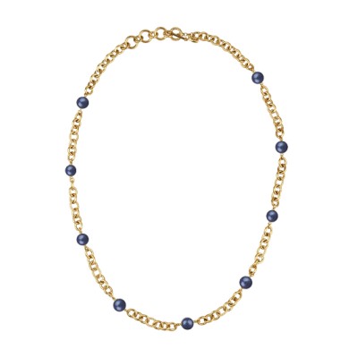 Колье Симбиоз (Майорка черничная 12мм; покрытие золото) 77-90см, Есть комплект