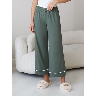 Укороченные брюки из эластичного хлопка с контрастным кантом