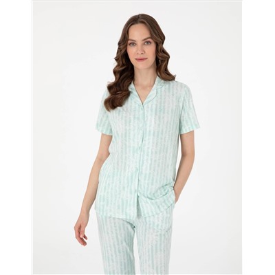 Mint Kısakollu Gömlek Pijama Takımı