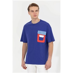 Erkek Mavi Oversize Bisiklet Yaka Tişört