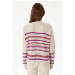 Kadın Krem Bisiklet Yaka Kazak