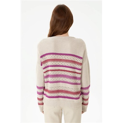 Kadın Krem Bisiklet Yaka Kazak