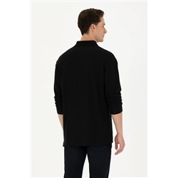 Erkek Siyah Polo Yaka Comfort Sweatshirt