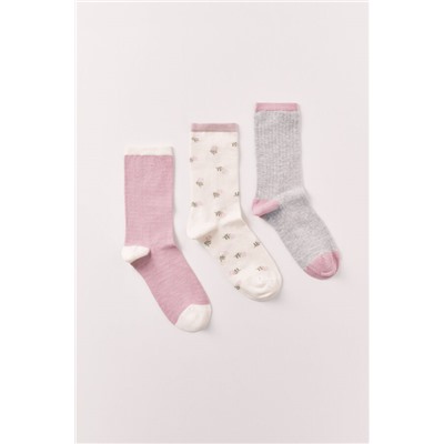 Pack 3 calcetines largos estampado florarl rosa